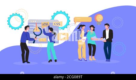 Sviluppo e promozione di siti web nei social media. Illustrazione Vettoriale