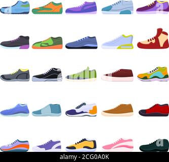 Set di icone sneakers. Set di cartoni animati di sneakers icone vettoriali per il web design Illustrazione Vettoriale