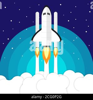 Icona del razzo dello Space Shuttle. Concetto di spazio in movimento o di avvio. Illustrazione vettoriale. Illustrazione Vettoriale