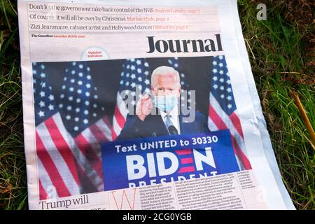 "Trump si aggrapperà al potere in modo che Biden abbia bisogno di una frana" Prima pagina Joe Biden titolo del giornale nel giornale Guardian 18 luglio 2020 Londra Inghilterra Regno Unito Foto Stock