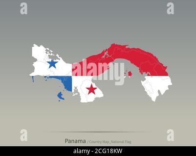 Bandiera di Panama isolata sulla mappa. Mappa e bandiera dei paesi dell'america centrale. Illustrazione Vettoriale