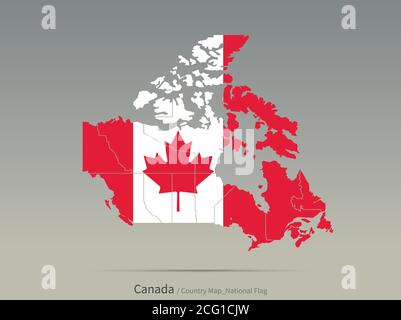 Bandiera del Canada isolata sulla mappa. Mappa e bandiera dei paesi nordamericani. Illustrazione Vettoriale