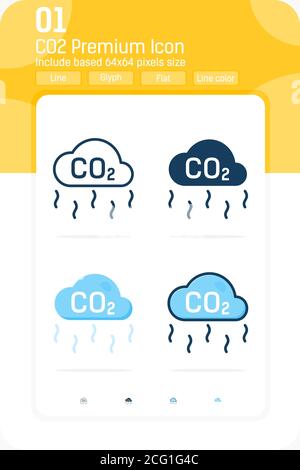 Icona CO2 premium con stile multiplo isolato su sfondo bianco dalla collezione Ecologia. Disegno del concetto di illustrazione vettoriale della formula dell'anidride carbonica Illustrazione Vettoriale