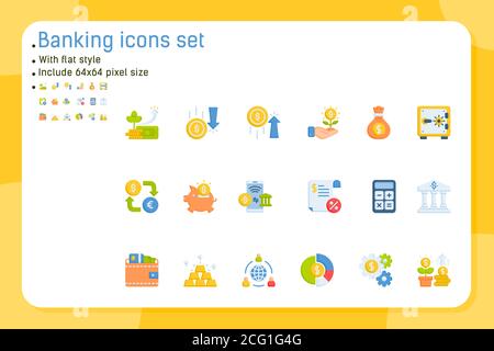 Icone premium bancarie con stile piatto isolato su sfondo bianco. Modello di disegno di icone vettoriali per grafica, web design, app, finanza e altro ancora Illustrazione Vettoriale