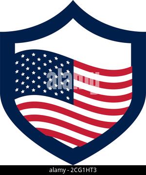 Elezioni degli Stati Uniti, bandiera americana in emblema scudo, campagna elettorale politica piatto icona disegno vettore illustrazione Illustrazione Vettoriale