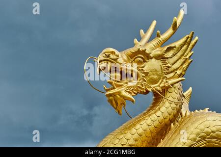 La testa della statua di Hai Leng Ong o del Golden Dragon Monument nel Queen Sirikit Park, Phuket Town, Phuket, Thailandia Foto Stock