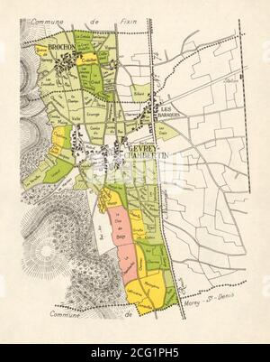 BORGOGNA BORGOGNA BORGOGNA BORGOGNA MAPPA DEI VIGNETI Côte de Nuits - Gevrey-Chambertin RODIER 1948 Foto Stock