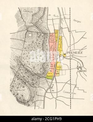 BORGOGNA BORGOGNA BORGOGNA BORGOGNA MAPPA DEI VIGNETI Côte de Nuits Villaggi - Premeaux RODIER 1948 Foto Stock