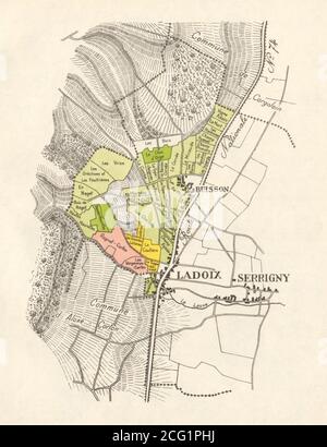 BORGOGNA BORGOGNA BORGOGNA BORGOGNA MAPPA DEI VIGNETI Côte de Beaune - Ladoix-Serrigny RODIER 1948 Foto Stock