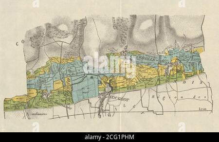 BORGOGNA BORGOGNA BORGOGNA BORGOGNA MAPPA DEI VIGNETI Nuits Morey Chambolle Vougeot Flagey RODIER 1920 Foto Stock