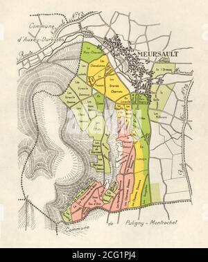 BORGOGNA BORGOGNA BORGOGNA BORGOGNA MAPPA DEI VIGNETI Côte de Beaune - Meursault RODIER 1948 vecchi Foto Stock