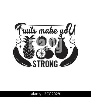Citazione di frutta e dire bene per poster. La frutta ti rende forte Illustrazione Vettoriale
