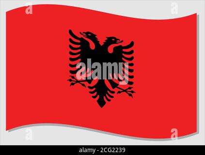 Bandiera ondulata dell'immagine vettoriale dell'Albania. Illustrazione della bandiera albanese ondulata. Albania bandiera di paese wavin nel vento è un simbolo di libertà e indipendente Illustrazione Vettoriale
