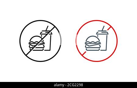 Niente hamburger, niente bevande. Niente cibo spazzatura. Concetto di assistenza sanitaria. Vettore su sfondo bianco isolato. EPS 10 Illustrazione Vettoriale