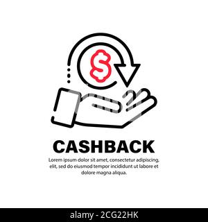 Icona Cashback. Inviare o ricevere un segnale di denaro. Tenere la moneta a mano. Concetto di economia finanziaria. Vettore su sfondo bianco isolato. EPS 10 Illustrazione Vettoriale