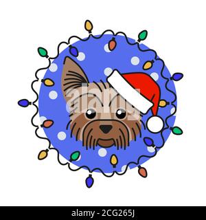 Yorkshire cane terrier in cappello babbo natale Illustrazione Vettoriale