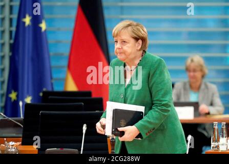 Berlino, Germania. 09 settembre 2020. La Cancelliera federale Angela Merkel (CDU) partecipa alla riunione settimanale del gabinetto presso la Cancelleria federale. Credit: Annibal Hanschke/POOL Reuters/dpa/Alamy Live News Foto Stock