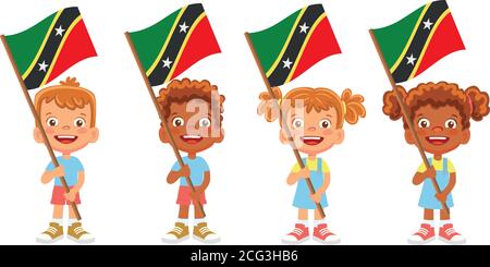 Saint Kitts e Nevis bandiera in mano set Illustrazione Vettoriale