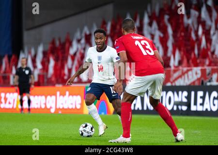 Copenaghen, Danimarca. 8 settembre 2020. Raheem Sterling (10) dell'Inghilterra visto durante la partita della UEFA Nations League tra Danimarca e Inghilterra a Parken a Copenhagen. (Photo Credit: Gonzales Photo/Alamy Live News Foto Stock