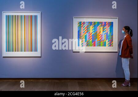 Londra, Regno Unito. 09 settembre 2020. Bridget Riley, June, est £10-15,000 and other works - Christie's London preview of multiple sales of artworks from the 20th Century. Credit: Guy Bell/Alamy Live News Foto Stock