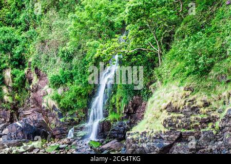 La cascata a Woody Bay nel Parco Nazionale Exmoor, Devon. Foto Stock