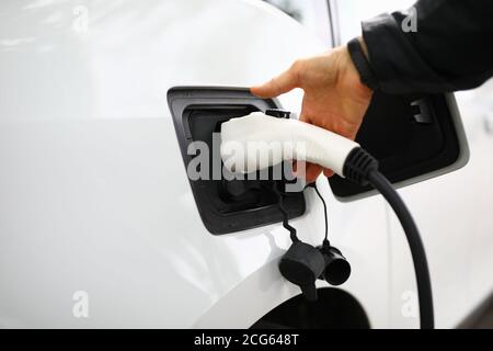 Inserti per maniglie maschio per la ricarica in auto. Foto Stock