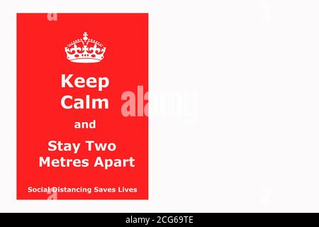 Tenere clam e stare a due metri di distanza Social distancing salva illustrazione delle vite Foto Stock