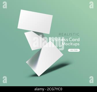 Pila mobile di biglietti da visita su sfondo verde. Design mockup identità marchio con ombre. Illustrazione vettoriale. Illustrazione Vettoriale