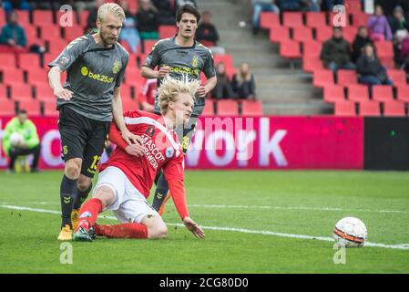 Silkeborg, Danimarca, 17 maggio 2015. Kasper Dolberg (18) visto nel suo Silkeborg SE debutto durante la partita Superliga tra Silkeborg IF e Brondby IF al Mascot Park di Silkeborg. (Foto: Gonzales Photo - Morten Kjaer). Foto Stock