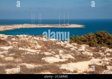 Base militare britannica con stazione radar e faro a Capo Greco sulla punta sud orientale di Cipro. Foto Stock