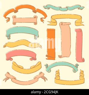 Serie colorata di striscioni disegnati a mano Illustrazione Vettoriale