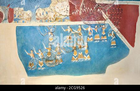 Minoan 'Sacred Grove and Dance Freco', opere d'arte di Cnosso Palace, 1600-1450 a.C. Museo Archeologico di Heraklion. Questo periodo neopalaziale Minoan f Foto Stock