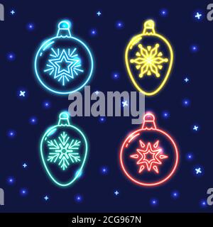 Set di icone al neon natalizio Illustrazione Vettoriale