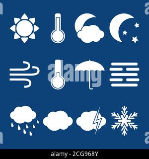 Icone meteo silhouette in stile piatto Illustrazione Vettoriale