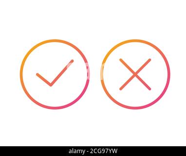 Il gradiente isolato da arancione a rosa vettore colorato controllare e. icona linea sottile trasversale Illustrazione Vettoriale