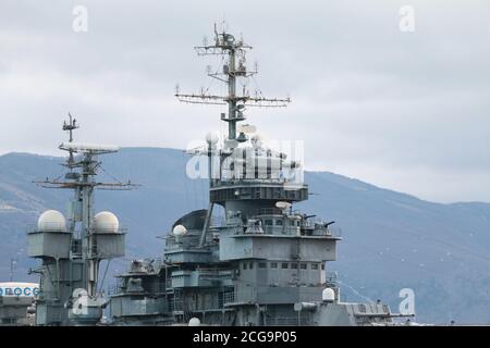 L'incrociatore 'Mikhail Kutuzov' a Novorossiysk (Russia). Questa è una nave di gloria militare della flotta del Mar Nero. Foto Stock