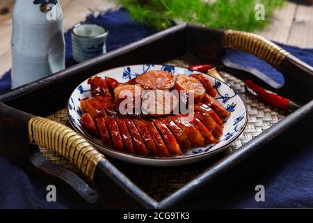 Una piccola quantità di deliziose salsicce Foto Stock