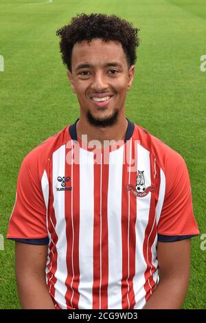 OLDHAM, INGHILTERRA. 3 SETTEMBRE 2020. Cameron Borthwick Jackson nel kit anniversario alla fotocellula atletica di odham al Boundary Park, Oldham (Credit: Eddie Garvey | MI News) Foto Stock