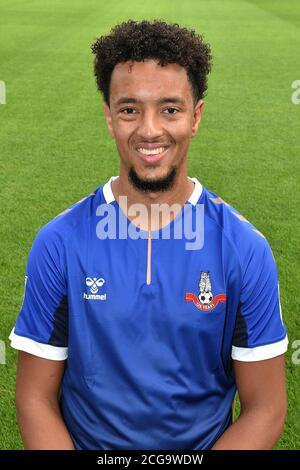 OLDHAM, INGHILTERRA. 3 SETTEMBRE 2020. Cameron Borthwick Jackson nel kit anniversario alla fotocellula atletica di odham al Boundary Park, Oldham (Credit: Eddie Garvey | MI News) Foto Stock