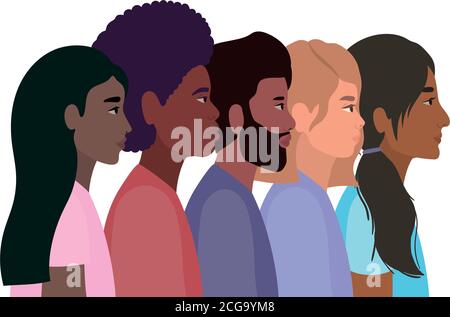 diversità pelli di donne e uomini cartoni animati disegno vettoriale Illustrazione Vettoriale