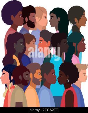 diversità pelli di donne e uomini cartoni animati disegno vettoriale Illustrazione Vettoriale