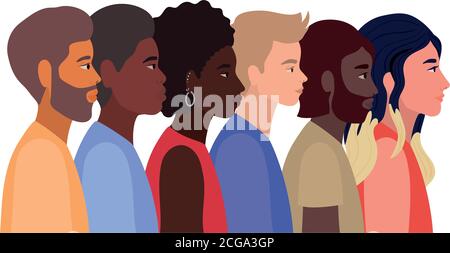 diversità pelli di donne e uomini cartoni animati disegno vettoriale Illustrazione Vettoriale