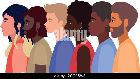 diversità pelli di donne e uomini cartoni animati disegno vettoriale Illustrazione Vettoriale
