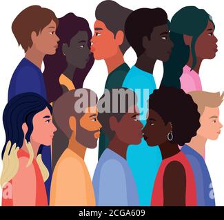 diversità pelli di donne e uomini cartoni animati disegno vettoriale Illustrazione Vettoriale