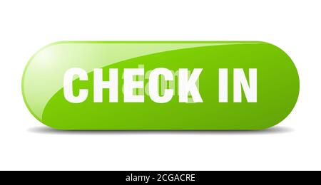 pulsante check-in. simbolo di vetro arrotondato. adesivo. banner Illustrazione Vettoriale
