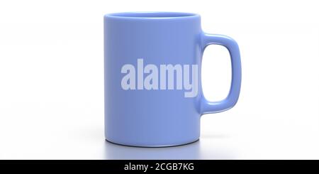 Tazza di caffè isolata su sfondo bianco. Mockup di bevande calde. Tazza vuota di colore blu pastello con maniglia pubblicità, modello di branding. illus 3d Foto Stock