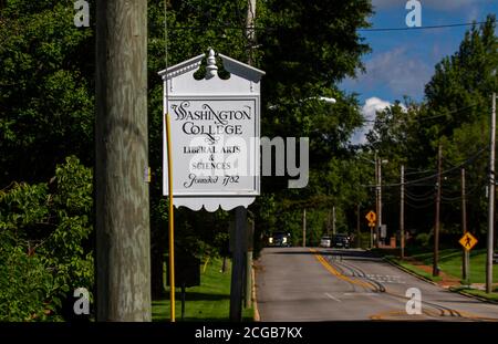Chestertown, MD, USA 08/30/2020: Il campus principale del Washington College, un college privato di materie umanistiche fondato nel 1782 a Chestertown, MD. George Wash Foto Stock