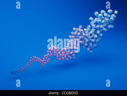 Rappresentazione 3d astratta, composizione, sfondo blu con oggetti sfumati rosa e blu. Foto Stock