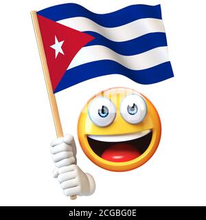 Emoji con bandiera cubana, emoticon che sventolano bandiera nazionale di Cuba rendering 3d Foto Stock