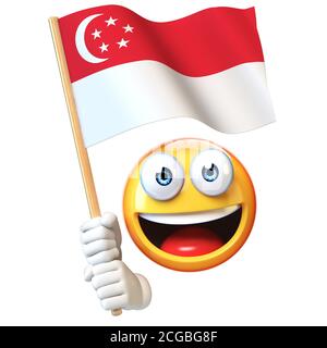 Emoji con bandiera di Singapore, emoticon che sventola la bandiera nazionale di Singapore 3d rendering Foto Stock